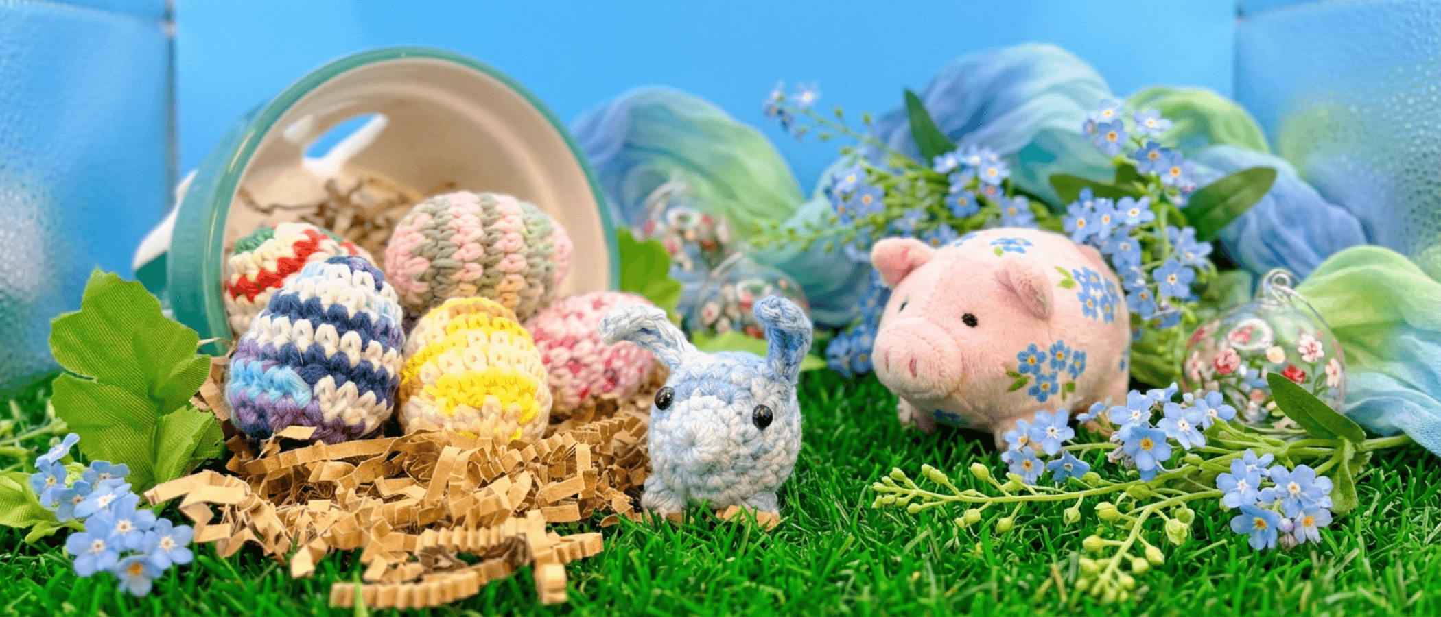 Forget-Me-Not the P'unny — Easter Piggy Pal Bunny + 6 Cruelty-Free Croch-Eggs — photo 2