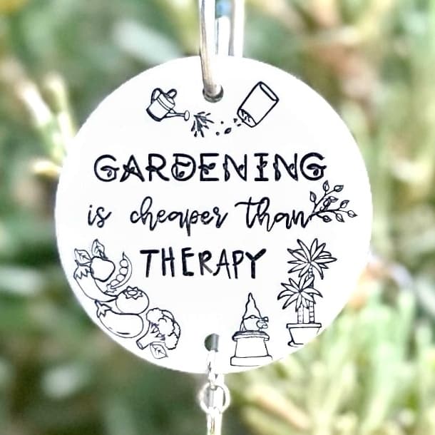 "Gardening Is Cheaper Than Therapy" Garden Art โ Hand-Stamped Aluminum
