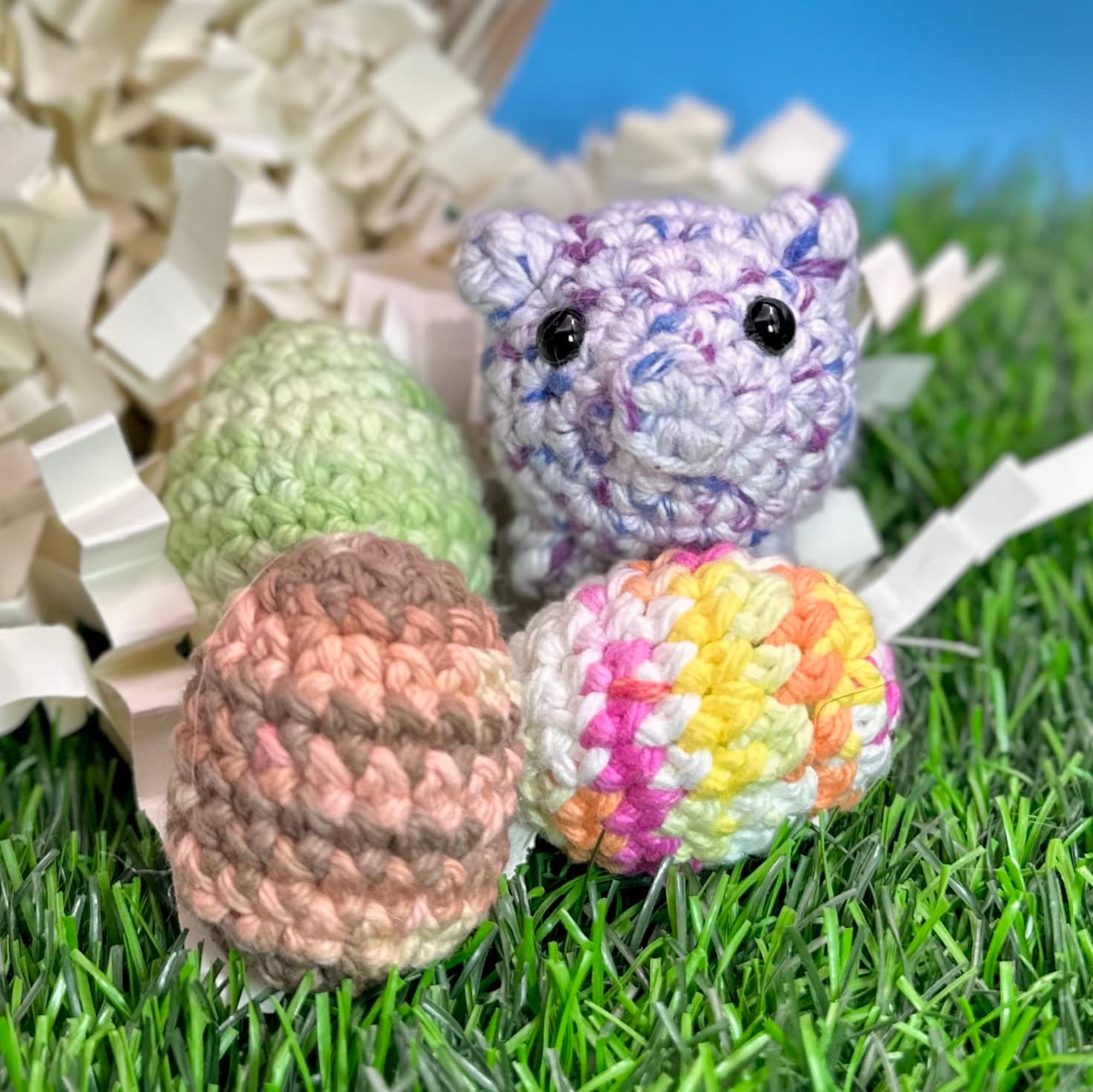 3 Crocheggs with Lilac Pal โ Hand-Crocheted Pals