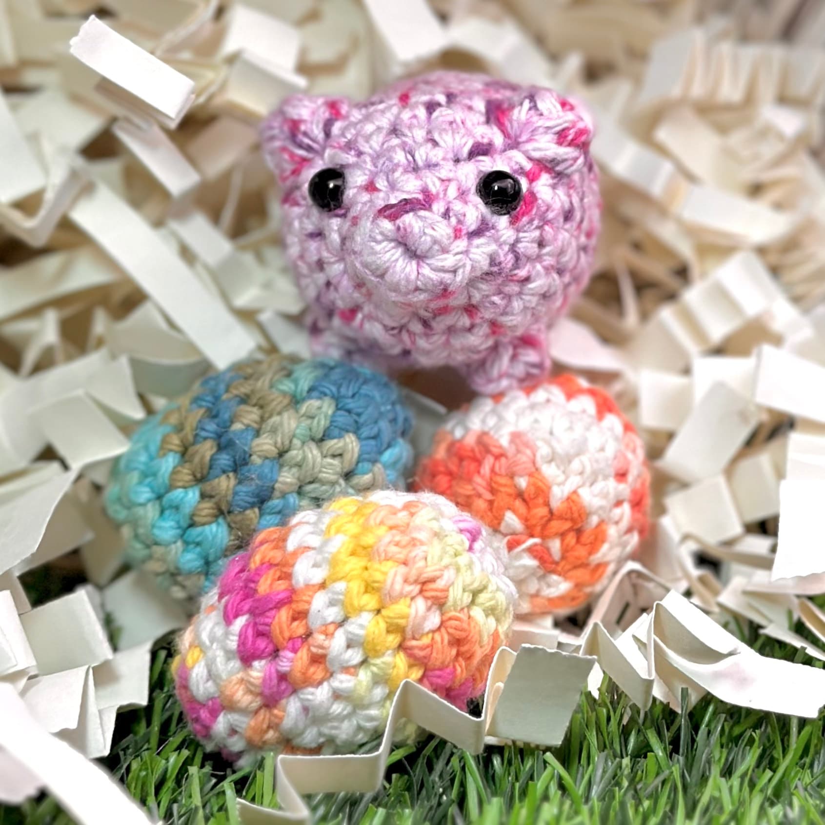 3 Crocheggs with Petunia Pal โ Hand-Crocheted Pals